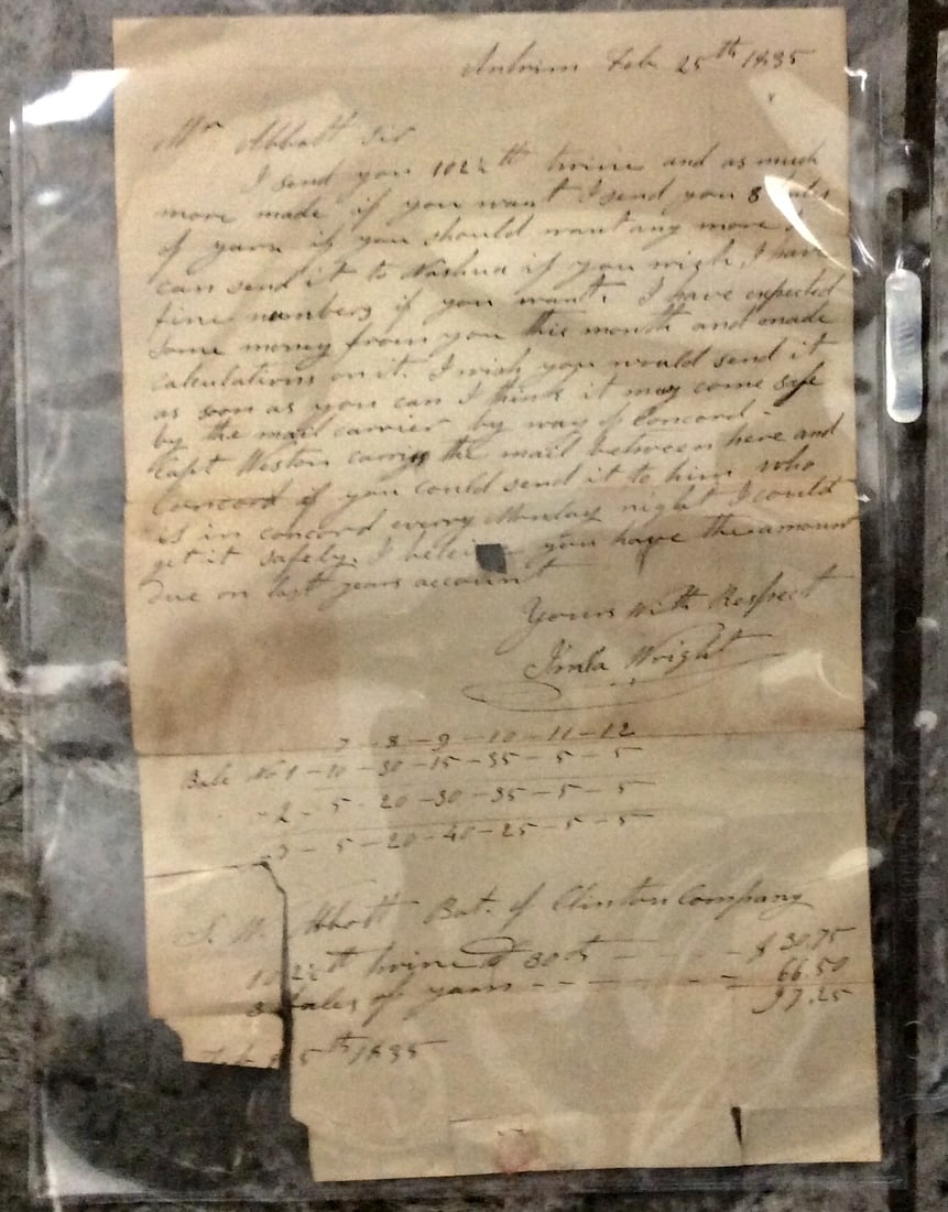 Handwritten New Hampshire Stampless Cover 1 page, Feb 25th 1835 Advising Quantity Of Twine & Yarn (1 of 3)