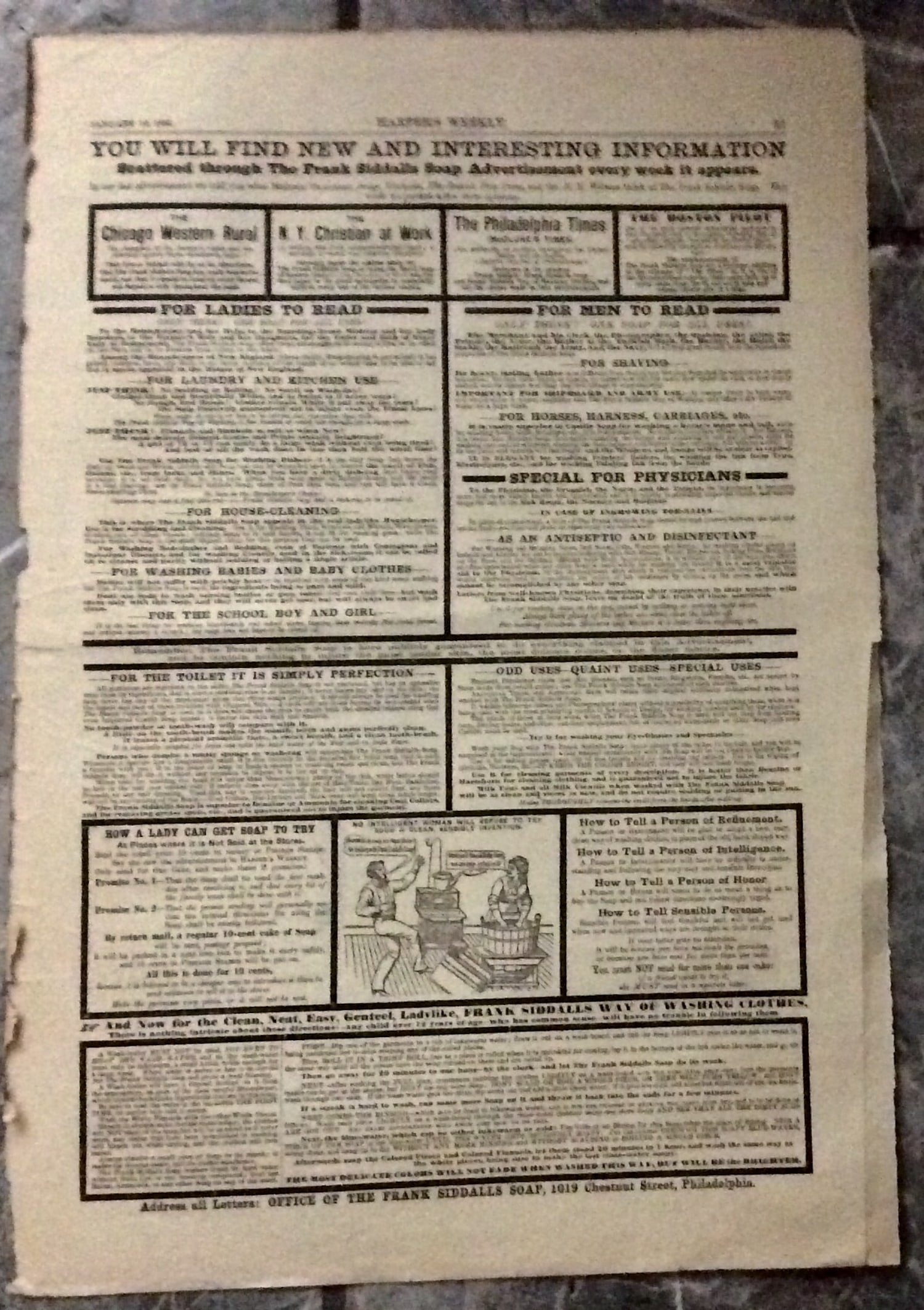 ANTIQUE 1883 Harper's Weekly Full Page Frank Siddalls Soap Advertisement (1 of 2)