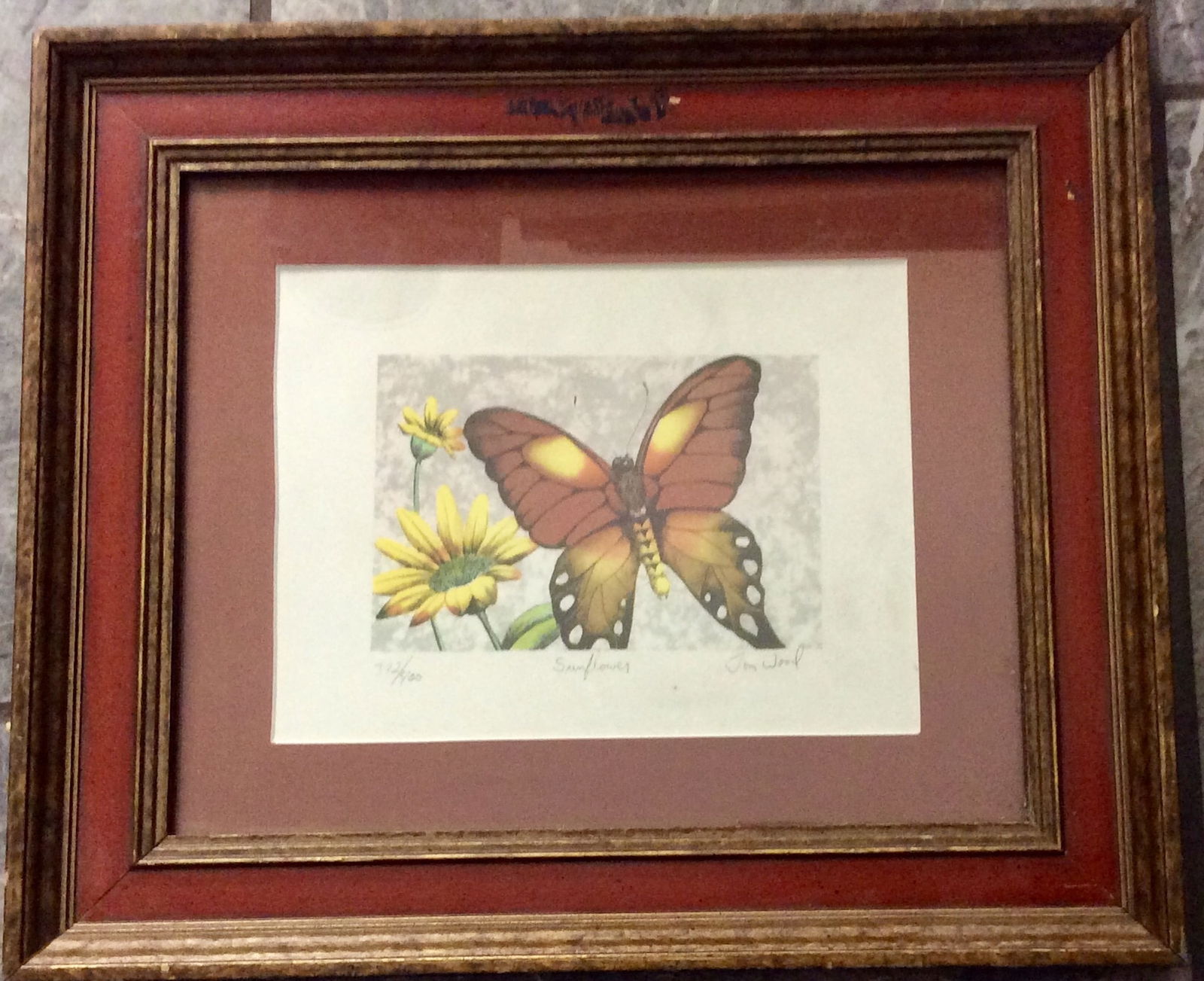"SUNFLOWER" by Wood Framed & Matted Under Glass, Pencil Signed, Limited Edition Print: Thomas Wood (born 1952) is an extremely versatile contemporary artist whose career has spanned more than 30 years and whose artwork has been distributed throughout the United States and Europe through