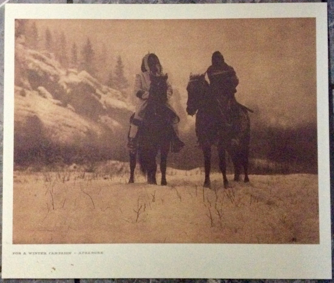 "FOR A WINTER CAMPAIGN-APSAROKE" Edward Curtis 2006 Sepia Tone American Indian Photo: Sepia Tone North American Indian Photo Of Western Indian Life By Famed 19th Century American Photographer Edward S. Curtis. Copyright 2006 by Tess Press/BBS Publishing. Suitable for framing, each phot