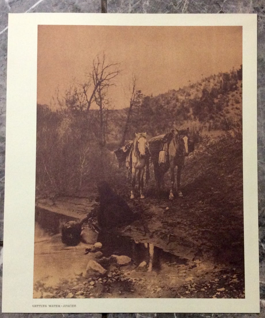 "GETTING WATER-APACHE" Edward Curtis 2006 Sepia Tone American Indian Photo: Sepia Tone North American Indian Photo Of Western Indian Life By Famed 19th Century American Photographer Edward S. Curtis. Copyright 2006 by Tess Press/BBS Publishing. Suitable for framing, each phot