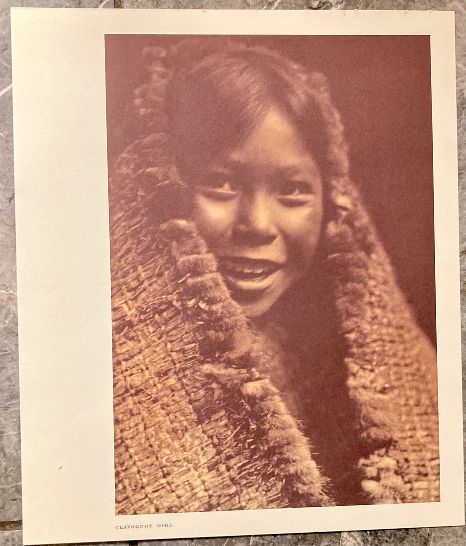 "CLAYOQUOT GIRL" Edward Curtis 2006 Sepia Tone American Indian Photo: Sepia Tone North American Indian Photo Of Western Indian Life By Famed 19th Century American Photographer Edward S. Curtis. Copyright 2006 by Tess Press/BBS Publishing. Suitable for framing, each phot