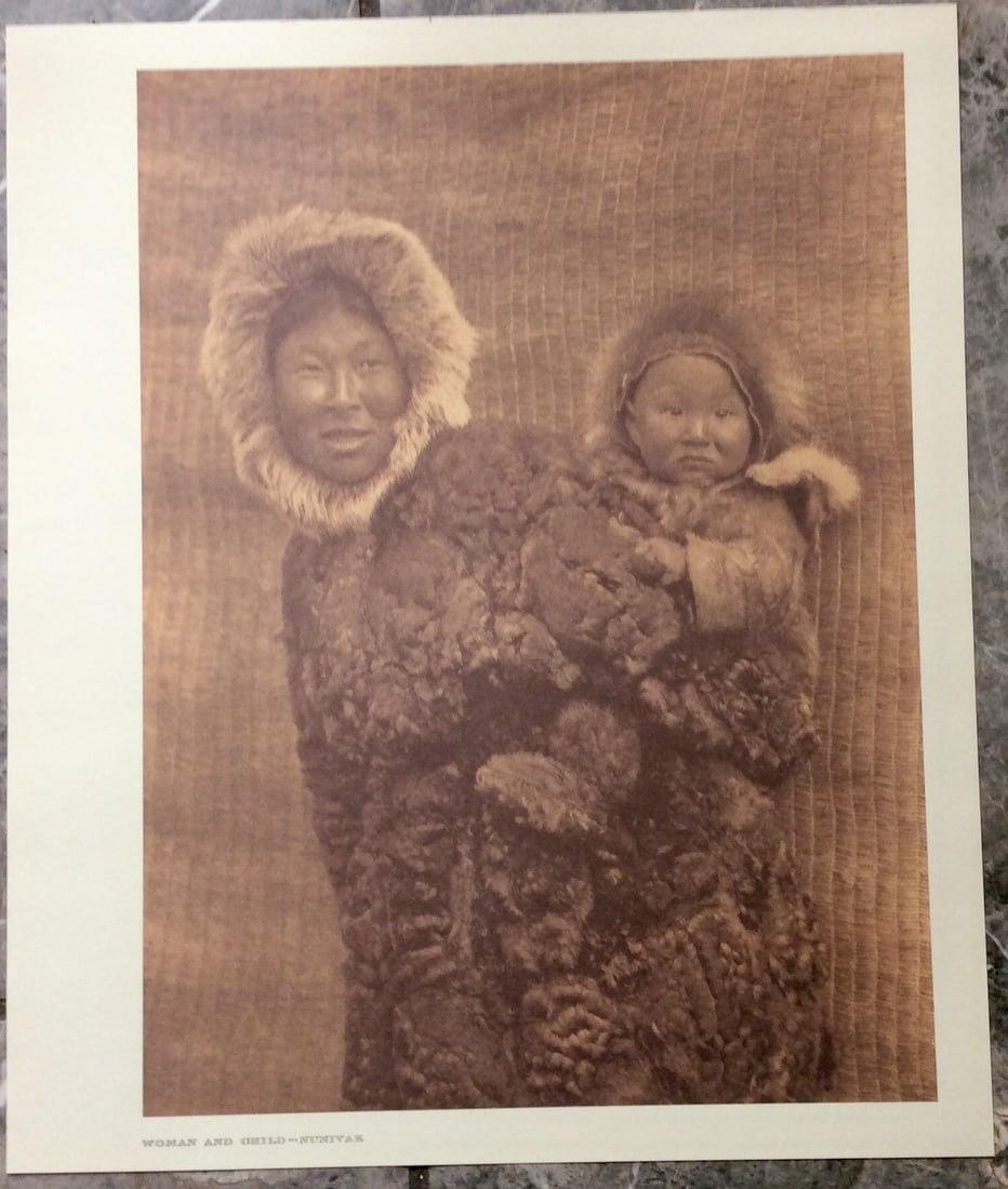 "WOMAN AND CHILD-NUNIVAK" Edward Curtis 2006 Sepia Tone American Indian Photo: Sepia Tone North American Indian Photo Of Western Indian Life By Famed 19th Century American Photographer Edward S. Curtis. Copyright 2006 by Tess Press/BBS Publishing. Suitable for framing, each phot
