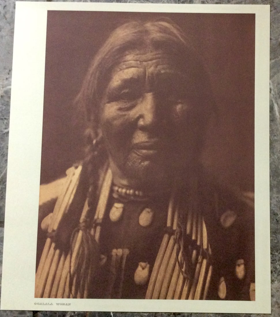 "OGALALA WOMAN" Edward Curtis 2006 Sepia Tone American Indian Photo: Sepia Tone North American Indian Photo Of Western Indian Life By Famed 19th Century American Photographer Edward S. Curtis. Copyright 2006 by Tess Press/BBS Publishing. Suitable for framing, each phot