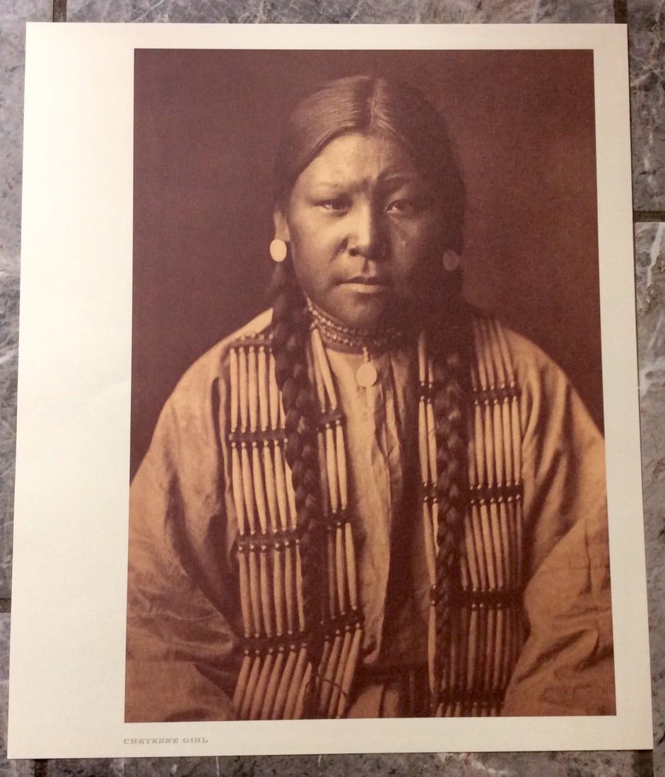 "CHEYENNE GIRL" Edward Curtis 2006 Sepia Tone American Indian Photo: Sepia Tone North American Indian Photo Of Western Indian Life By Famed 19th Century American Photographer Edward S. Curtis. Copyright 2006 by Tess Press/BBS Publishing. Suitable for framing, each phot