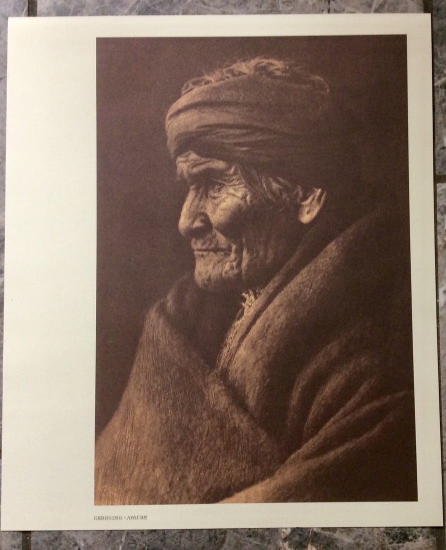 "GERONIMO-APACHE" Edward Curtis 2006 Sepia Tone American Indian Photo: Sepia Tone North American Indian Photo Of Western Indian Life By Famed 19th Century American Photographer Edward S. Curtis. Copyright 2006 by Tess Press/BBS Publishing. Suitable for framing, each phot