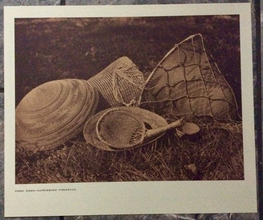 "POMO SEED-GATHERING UTENSILS" Edward Curtis 2006 Sepia Tone American Indian Photo: Sepia Tone North American Indian Photo Of Western Indian Life By Famed 19th Century American Photographer Edward S. Curtis. Copyright 2006 by Tess Press/BBS Publishing. Suitable for framing, each phot