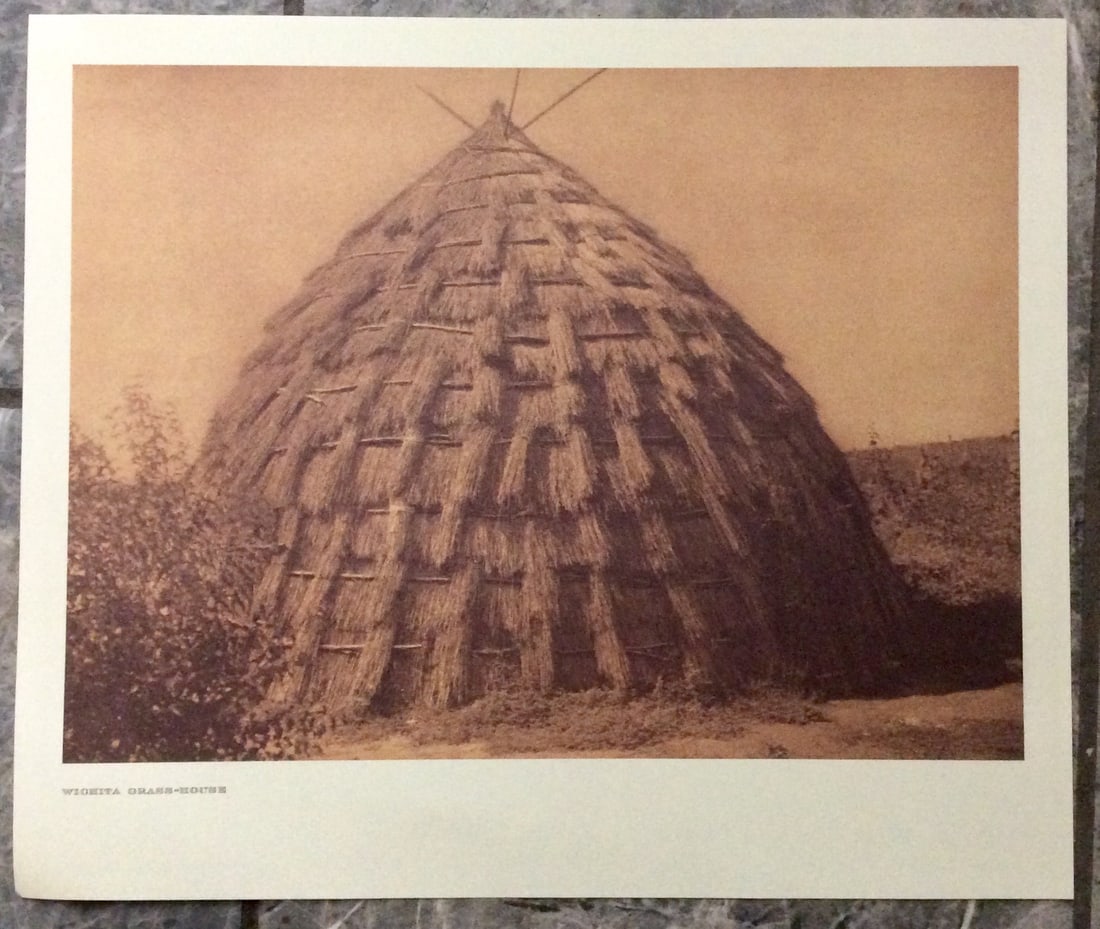 "WICHITA GRASS HOUSE" Edward Curtis 2006 Sepia Tone American Indian Photo: Sepia Tone North American Indian Photo Of Western Indian Life By Famed 19th Century American Photographer Edward S. Curtis. Copyright 2006 by Tess Press/BBS Publishing. Suitable for framing, each phot