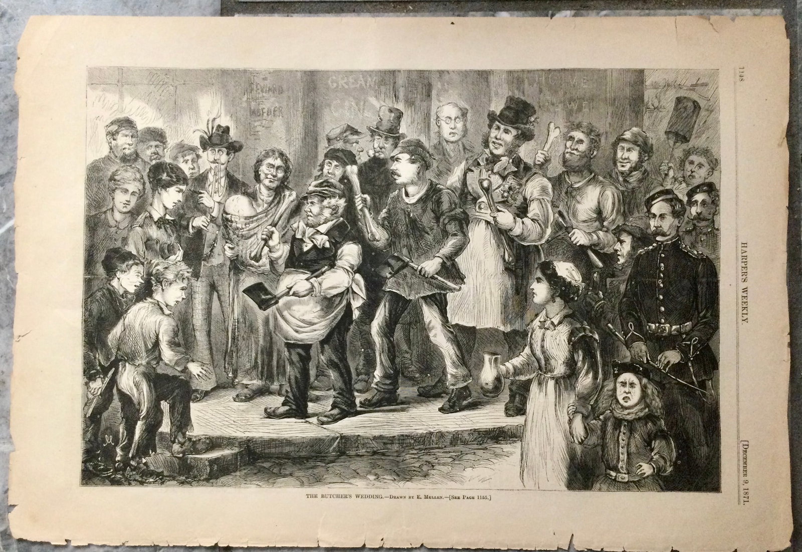 ANTIQUE 1871 Harper's Weekly Interior Page Woodblock Illustration Wedding Customs In The 19th: ANTIQUE 1871 Harper's Weekly Interior Page Landscape Woodblock Illustration By E. Mullen A Look At Wedding Customs In The Late 19th Century. It is suitable for framing. Artist name in title is E. Mull