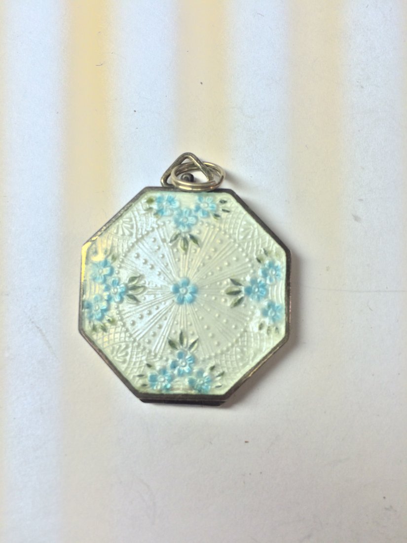 sterling silver octagonal pendant with enamel print on (1 of 2)