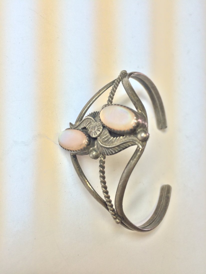 sterling silver and pink moonstone bangle with retro (1 of 2)