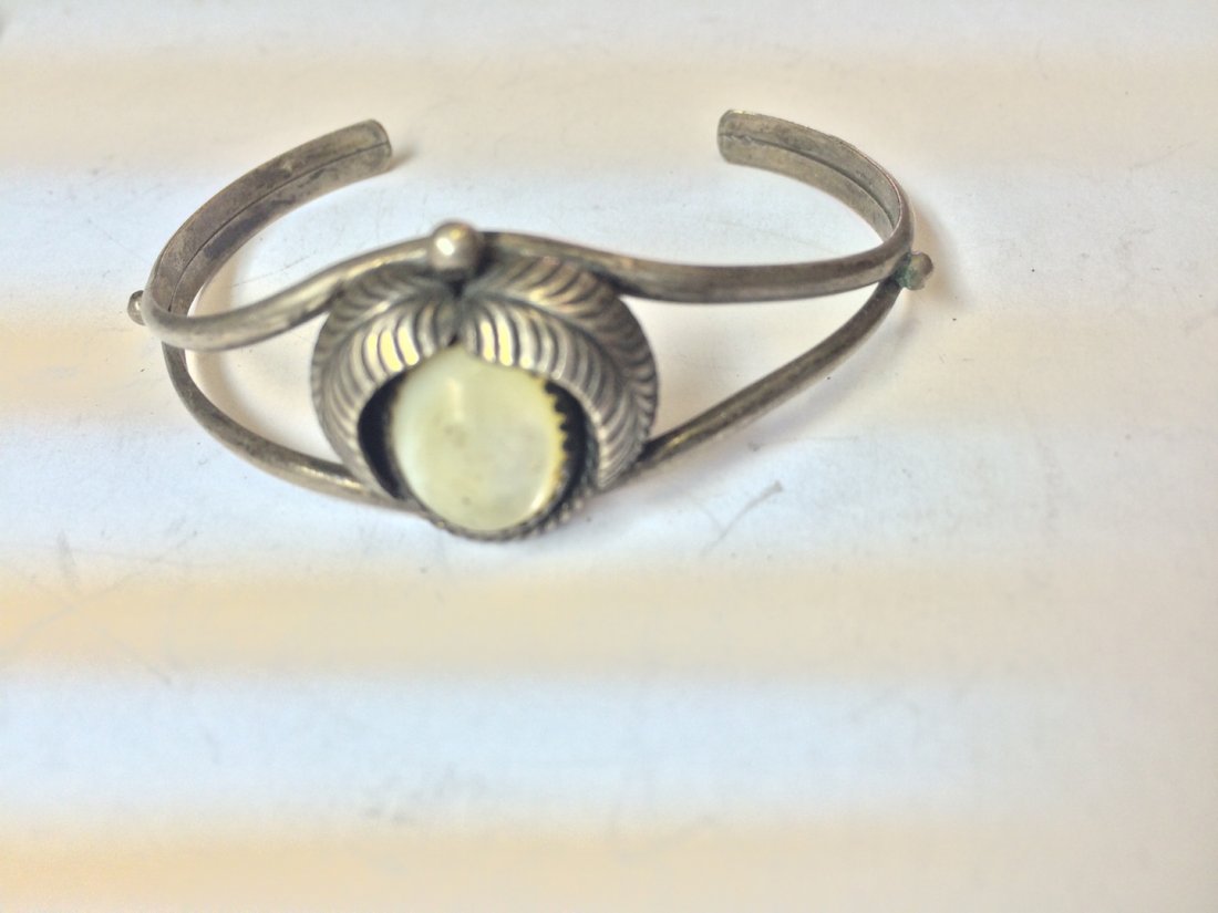 sterling silver retro style bangle with moonstone (1 of 2)