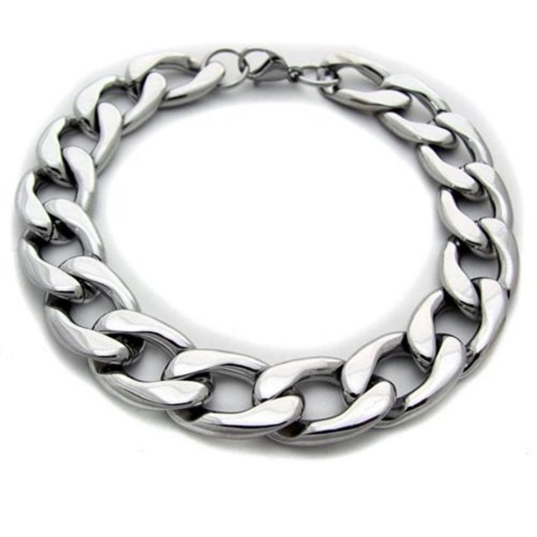 Curb Link Bracelets Stainless Men?s Bracelet: Men's Stainless Steel Bracelet Qty: 1 Item: Bracelet Color: White Metal: Stainless Steel Size: 10" Width: 12mm Lopter- Clasp Code#84-162-12