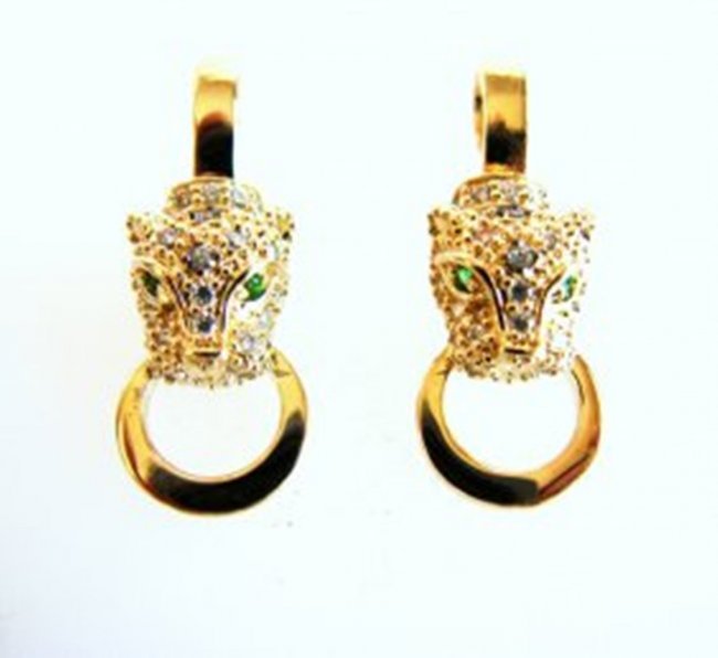 Creation Diamond Juguar Earrings 1.67Ct 18k Y/g Over (1 of 3)