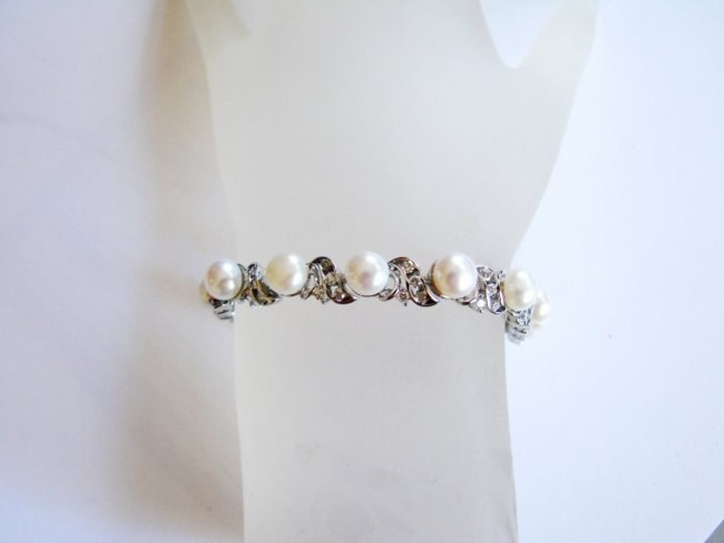 Bracelet Pearl Diamond Creation 1.28Ct 18k W/g Overlay (1 of 5)