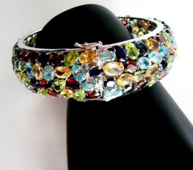 Natural Mullti-Color Bangle 108.80CT 18k W/G Overlay (1 of 7)
