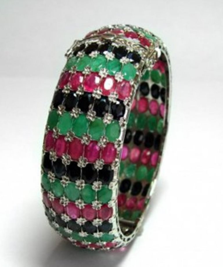 Natural Multicolor Stones Bangle 88Ct 18k W/g Overlay (1 of 5)