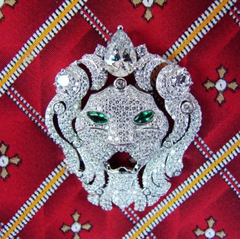 Creation Diamond Lion Tie Pin 5.70Ct 18k W/g Overlay (1 of 5)
