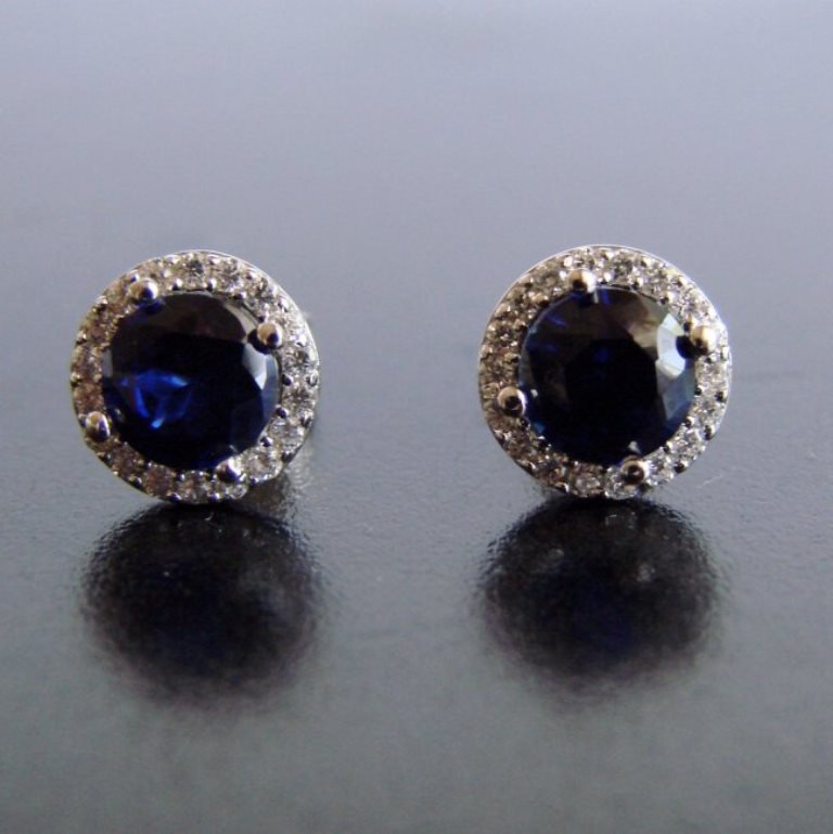 Creation Diamond & Sapphire Stud Earring 2.62Ct 18k W/g (1 of 3)
