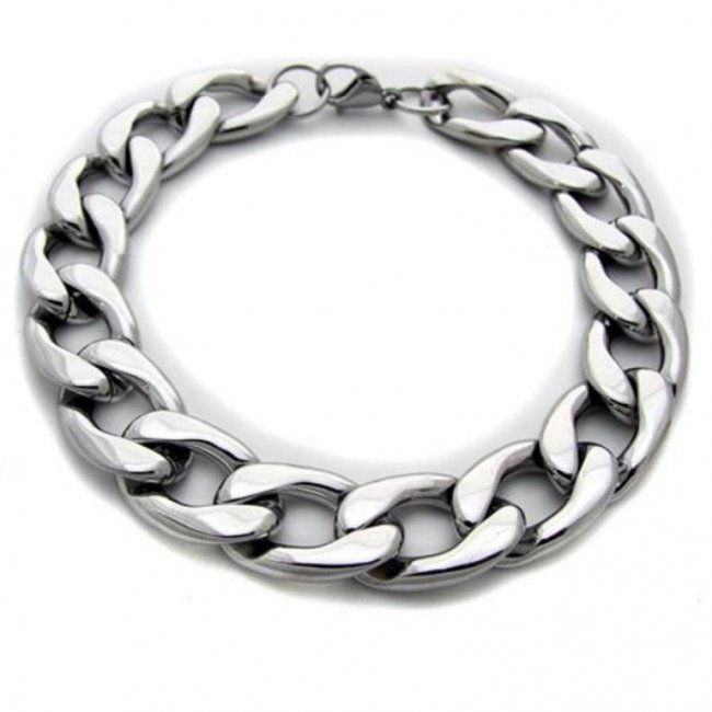 Curb Link Bracelets Stainless Men?s Bracelet: Men's Stainless Steel Bracelet Qty: 1 Item: Bracelet Color: White Metal: Stainless Steel Size: 10" Width: 12mm Lopter- Clasp Code#84-162-12