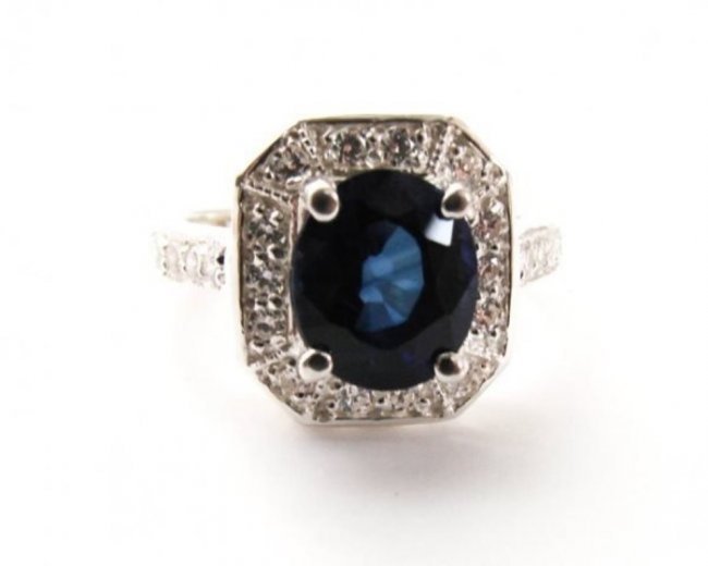 Blue Sapphire: 3.23C Diamond: .22CT Ring 14k W/G (1 of 6)