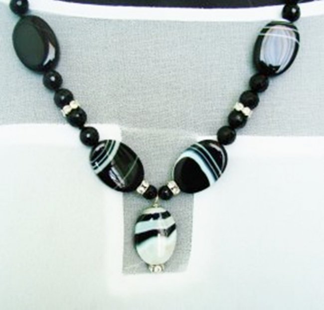 Black Agate/Black Onyx/Crystal Sterling Silver Clasp (1 of 4)