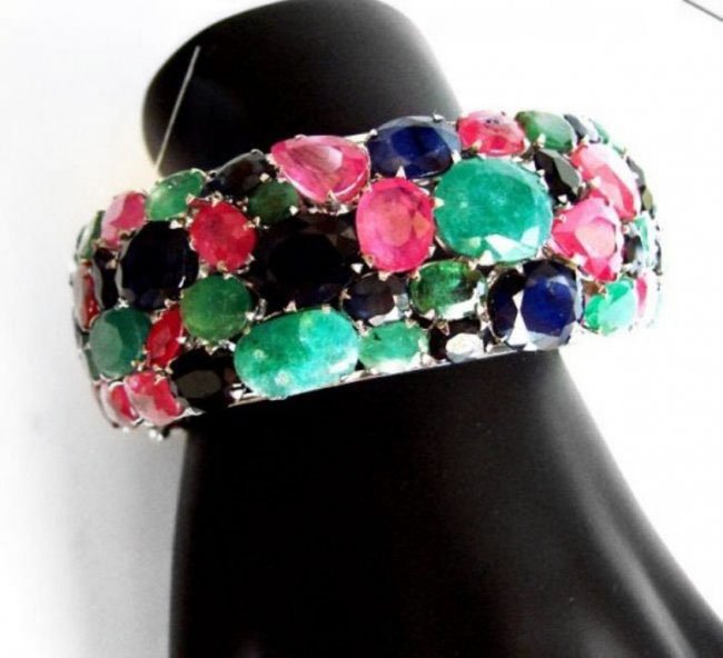 Bangle Natural Gems Multicolor 345.93Ct 18k Y/g Overlay (1 of 7)