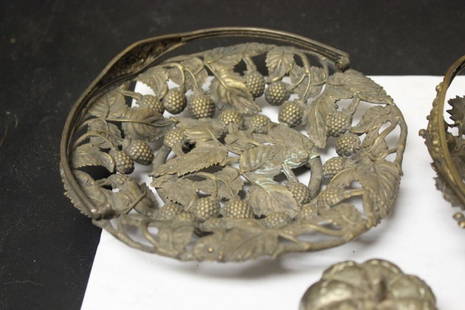 Lot of 2 Ornate Metal Basket: Plus small metal round trinket box - largest= 7" in diameter