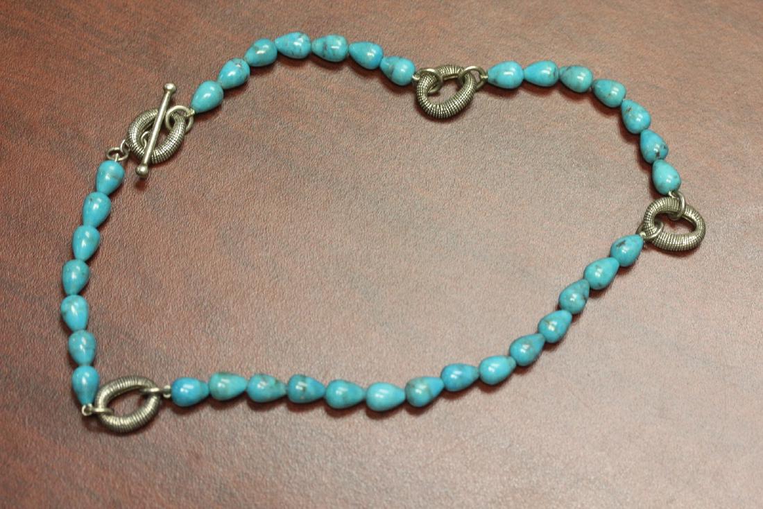 a Signed Michael Dawkins Torquoise Sterling Necklace: 18" long unclapsed - marked 925 - a choker