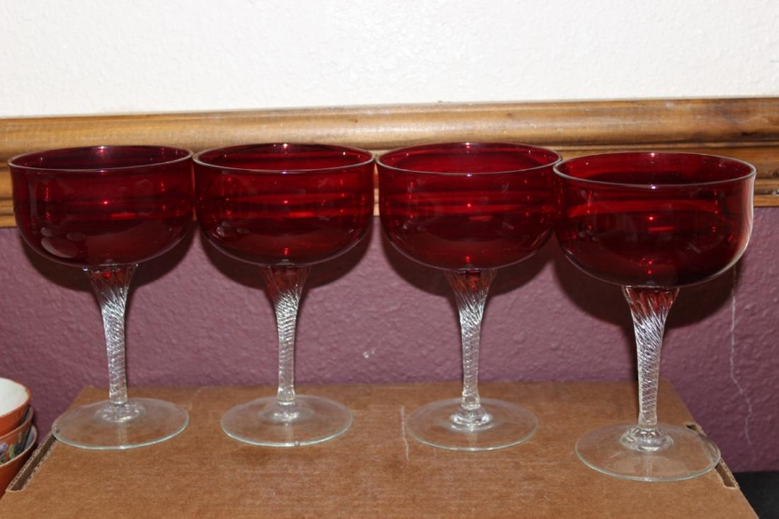 A Set of 4 Ruby Red Glass Goblets: Each measures 5 1/2" tall