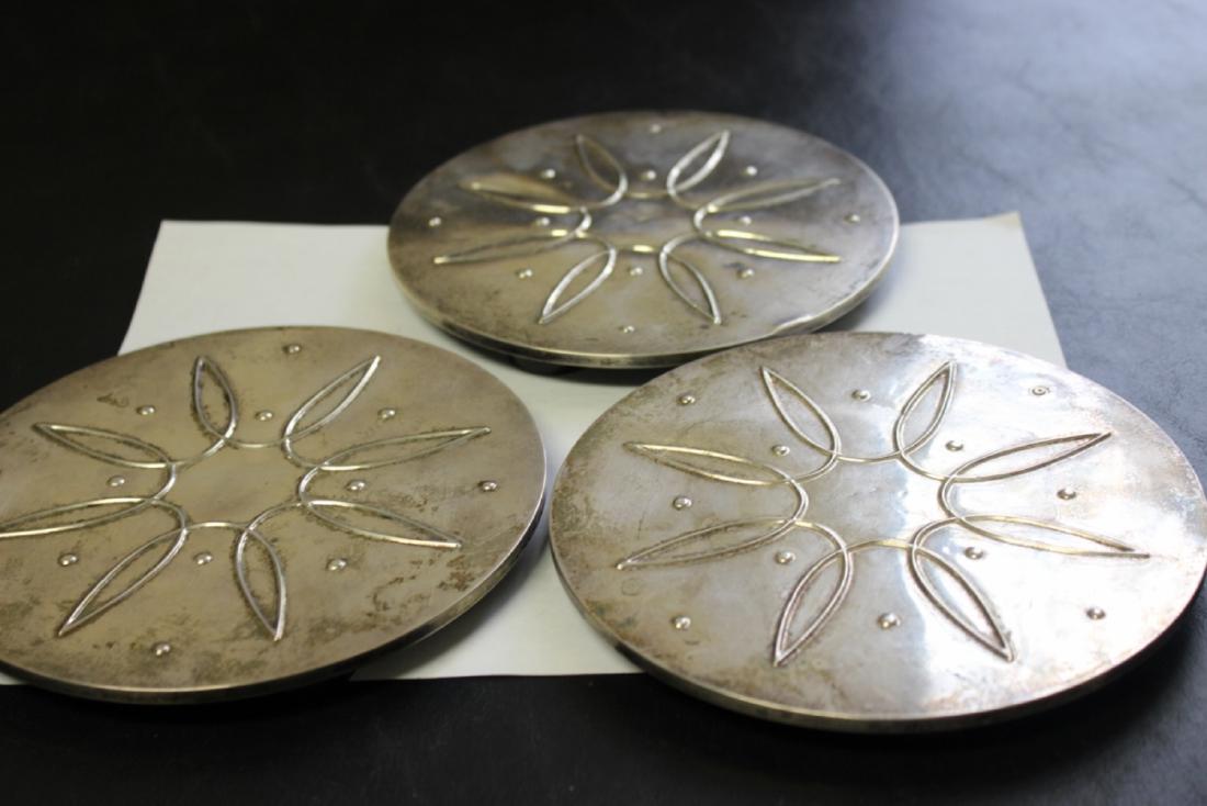 A Lot of 3 Towle Sterling Trivet: Marked sterling - retro era - each 6 3/8 inches in diameter