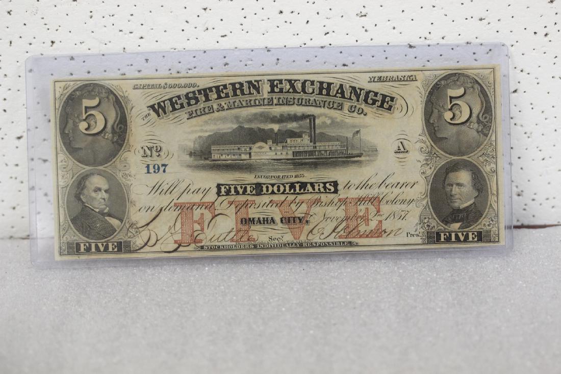 A Western Exchange Five Dollar-Note 1857: as shown
