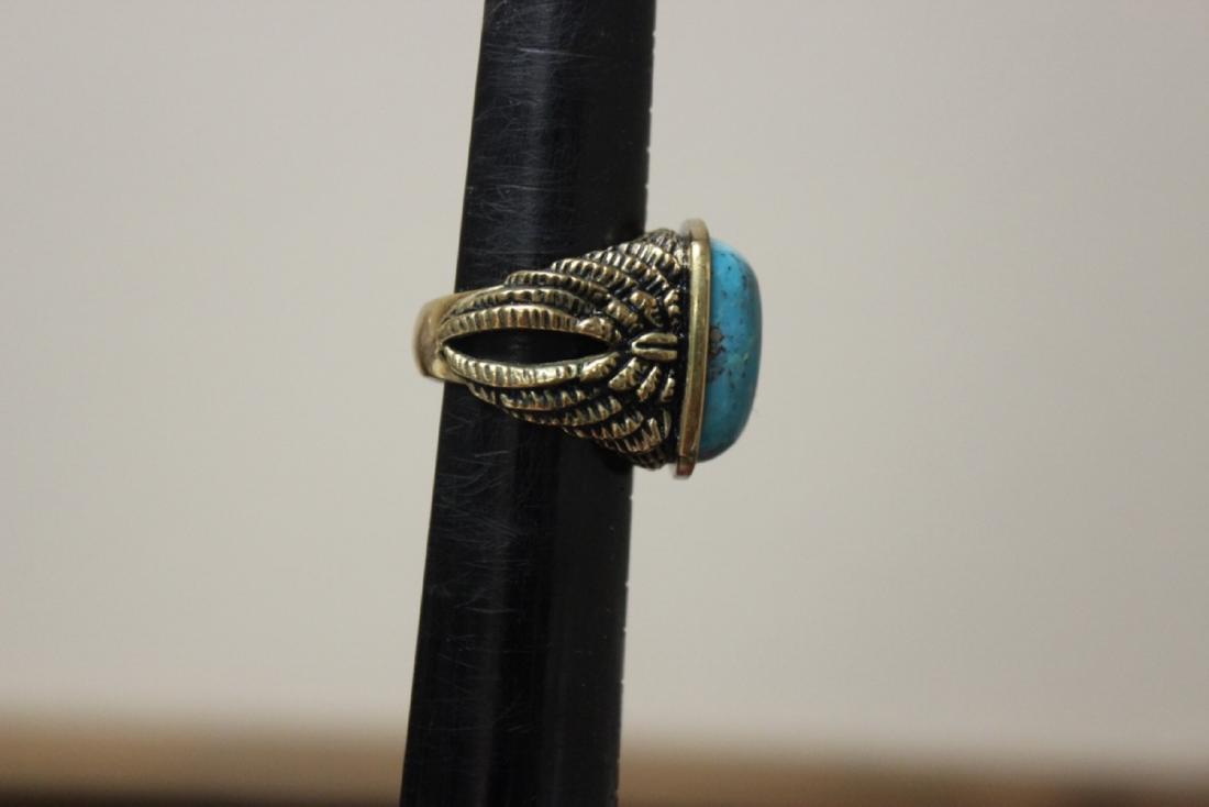 A Large Torquise and Gold Plated Ring: Marked Brass Thailand inside - large size turquoise - face of the ring is 3/4"