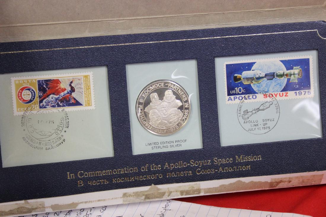 A Limited Edition Proof Sterling Silver Coin: Soviet Union space ship commeorative and stamp