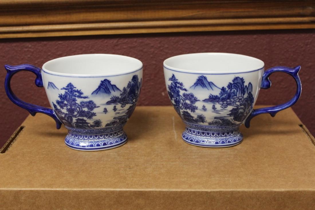 Set of Two Blue and White Cups - Chinese: Each 3 3/8" tall