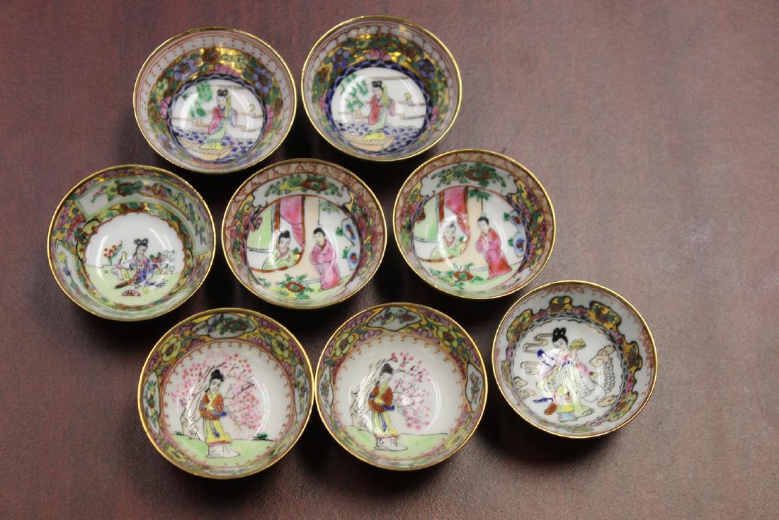 Lot of 8 Chinese Cups: Probably wine cups - each measures 2" in diameter