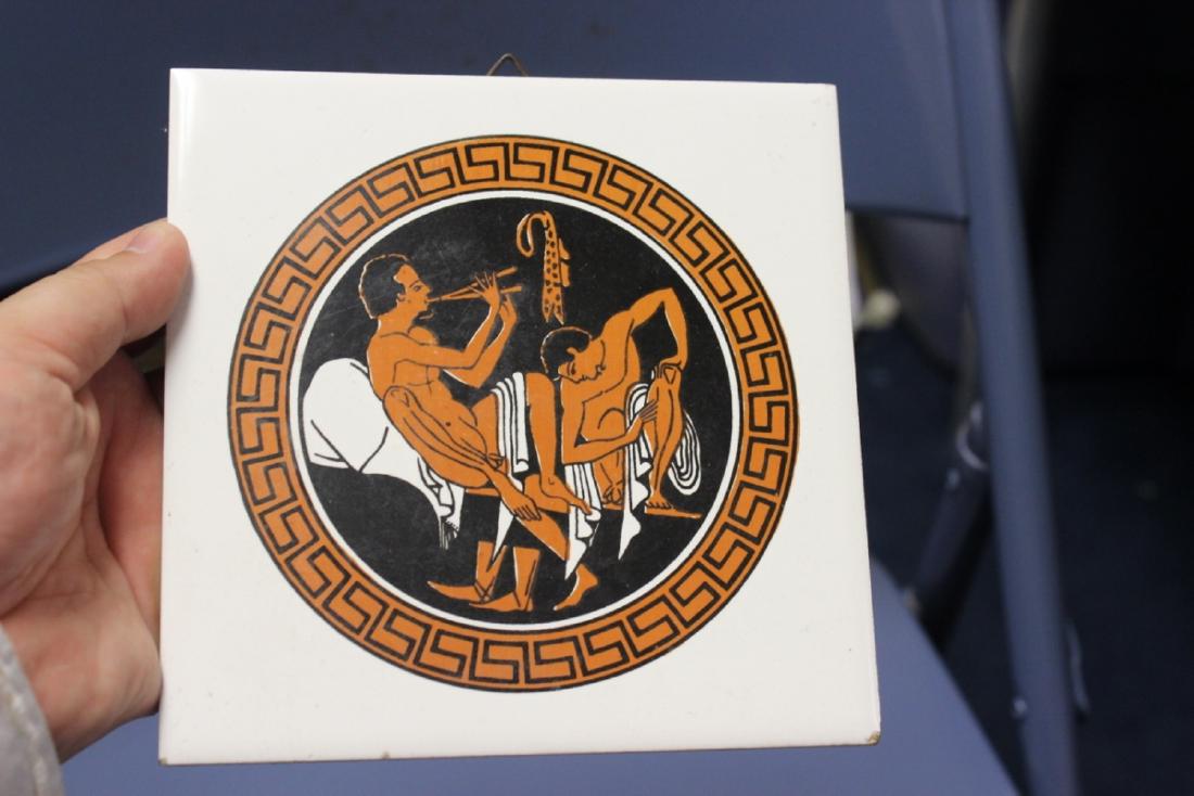 A Greek Motif Vintage Tile: 5 7/8" square