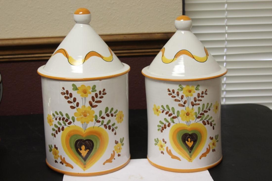 Pair of Cookie Jars - Marked Italy: larger one= 13" tall when lidded - possibly limited edition