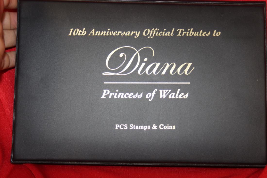 10th Anniversary Diana PCS Stamps and Coins: Official tributes to Diana, Princess of Wales - the 5pound coin is not silver