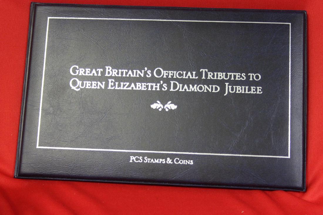 Queen Elizabeth's Diamond Jubilee PCS Stamps and Coin: Great Britain's Official Tribute coin - 5 pound non silver coin