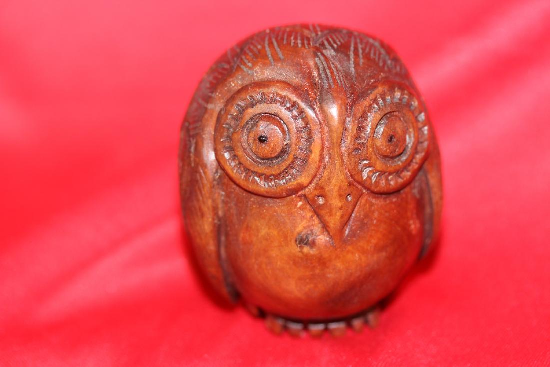 A Wooden Netsuke Owl: 2 1/2" tall