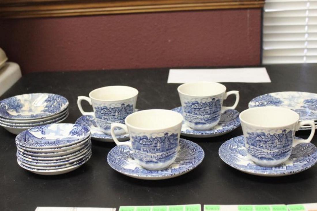 Lot of 24 Royal Essex Ironstone Ware: Blue and White - largest+ 6 1/2" in diameter - early 20th century