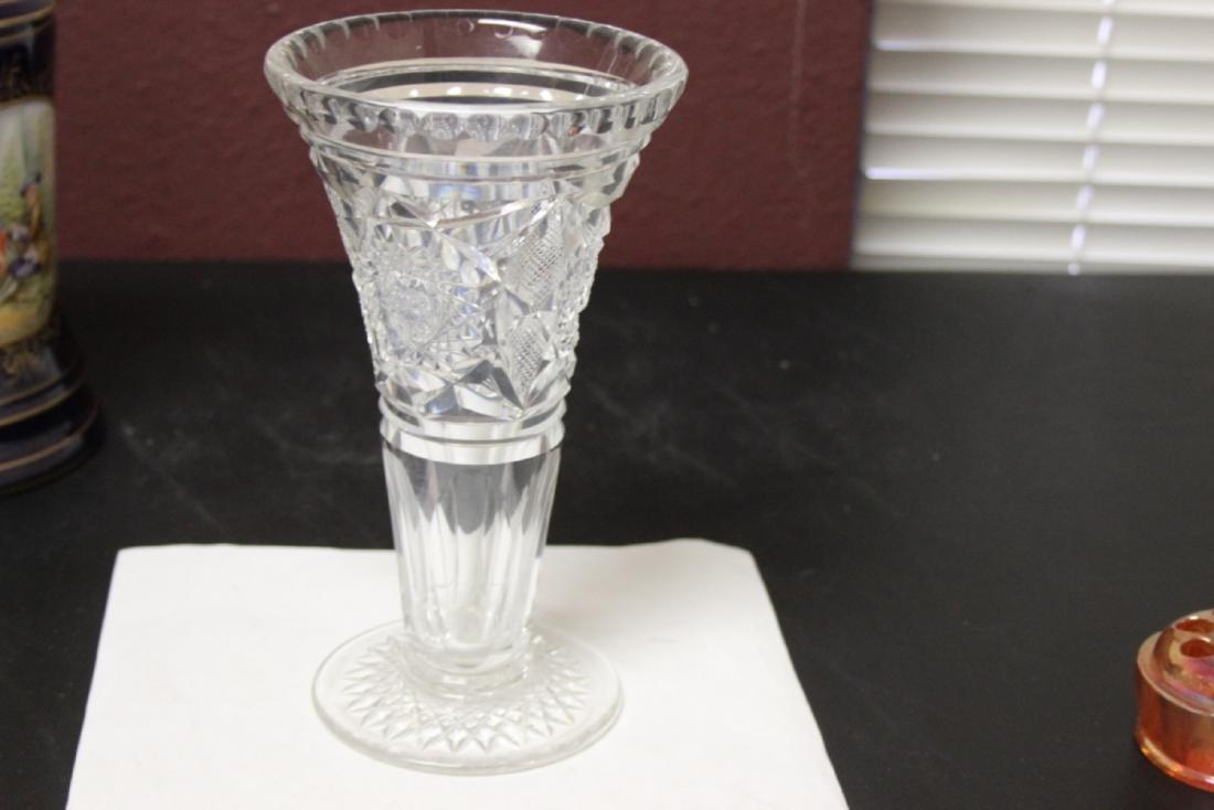 A Cut Glass Vase: 8" tall