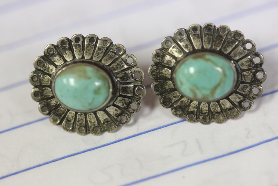A Pair of Sterling and Turquoise Earrings: Possibly native American