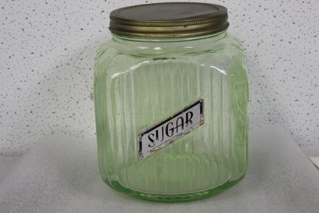A Vaseline Glass Sugar Jar: Rare - 8 1/8" tall