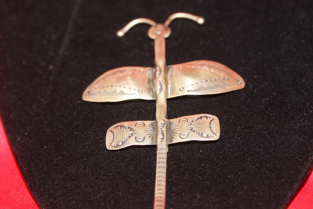 A Native American Dragonfly Pin/Brooch: 4 1/2" long - unusual - marked sterling