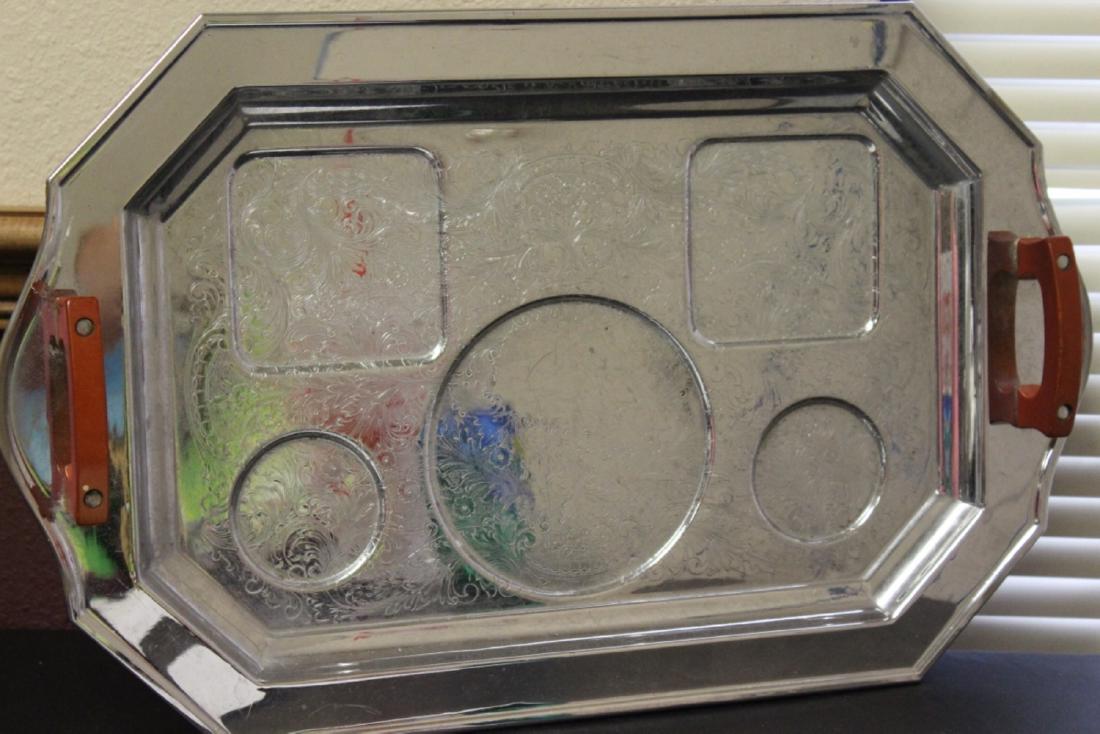 A Beautiful Art Deco? Silverplate Tray with Bakelite: 20" long - most likely from the mid 20th century