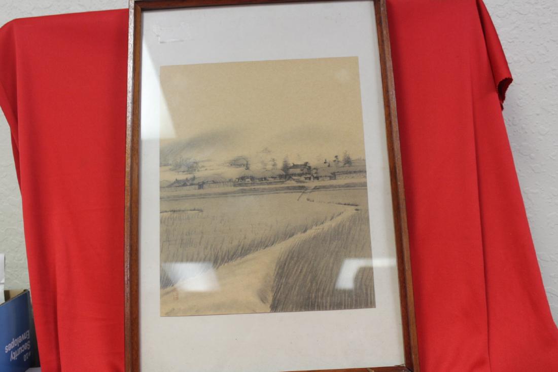 An Antique Korean Pencil or Charcoal Drawing: Seal on the lower left corner - very rare - overall= 12 1/2" x 18 1/4"