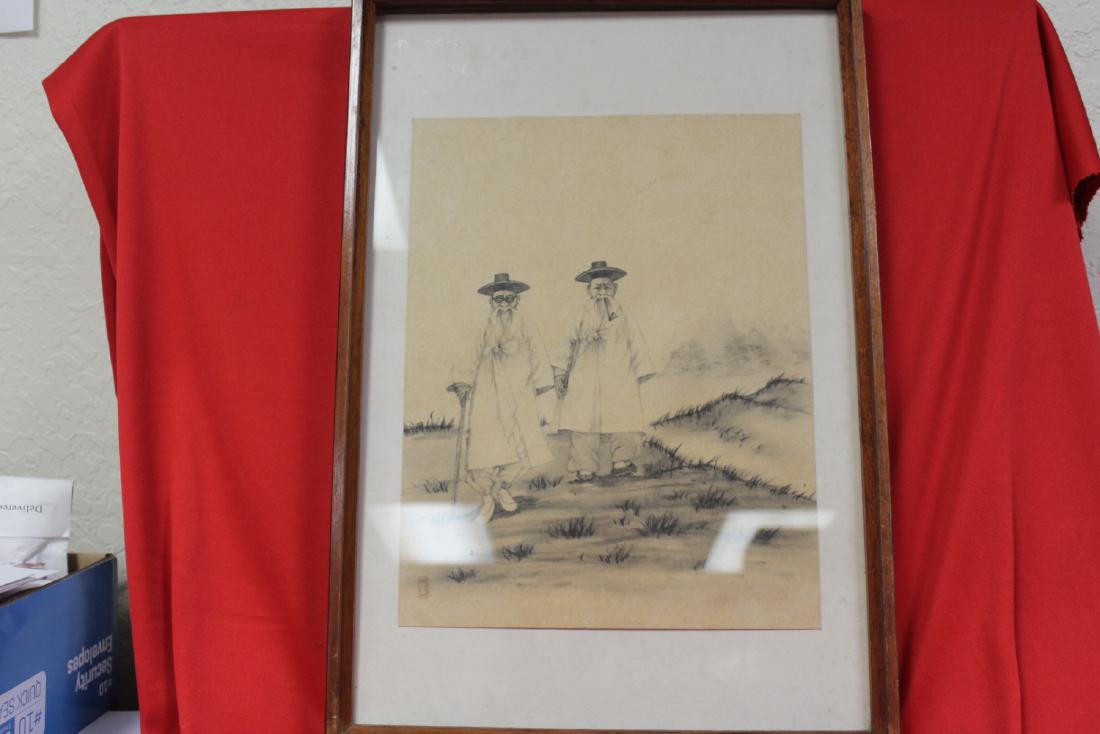 An Antique Korean Pencil or Charcoal Drawing: Seal on the lower left corner - very rare - overall= 12 1/2" x 18 1/4"