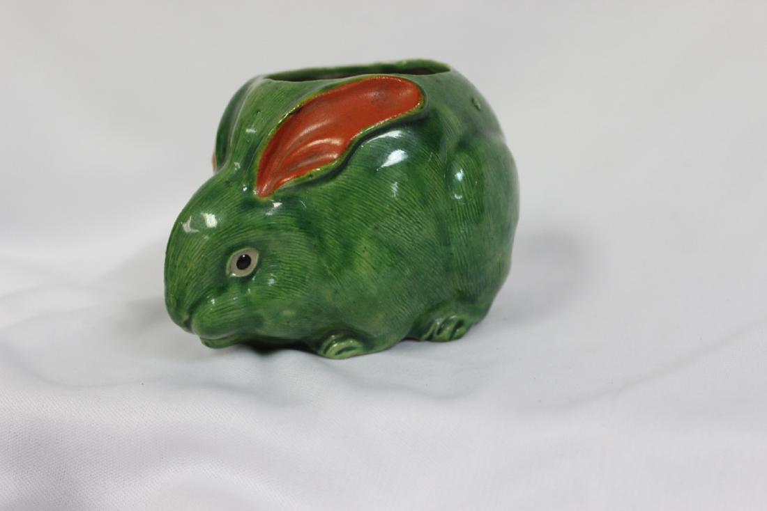 A Vintage Japanese Flower Pot: ceramic - rabbit form - 4" across